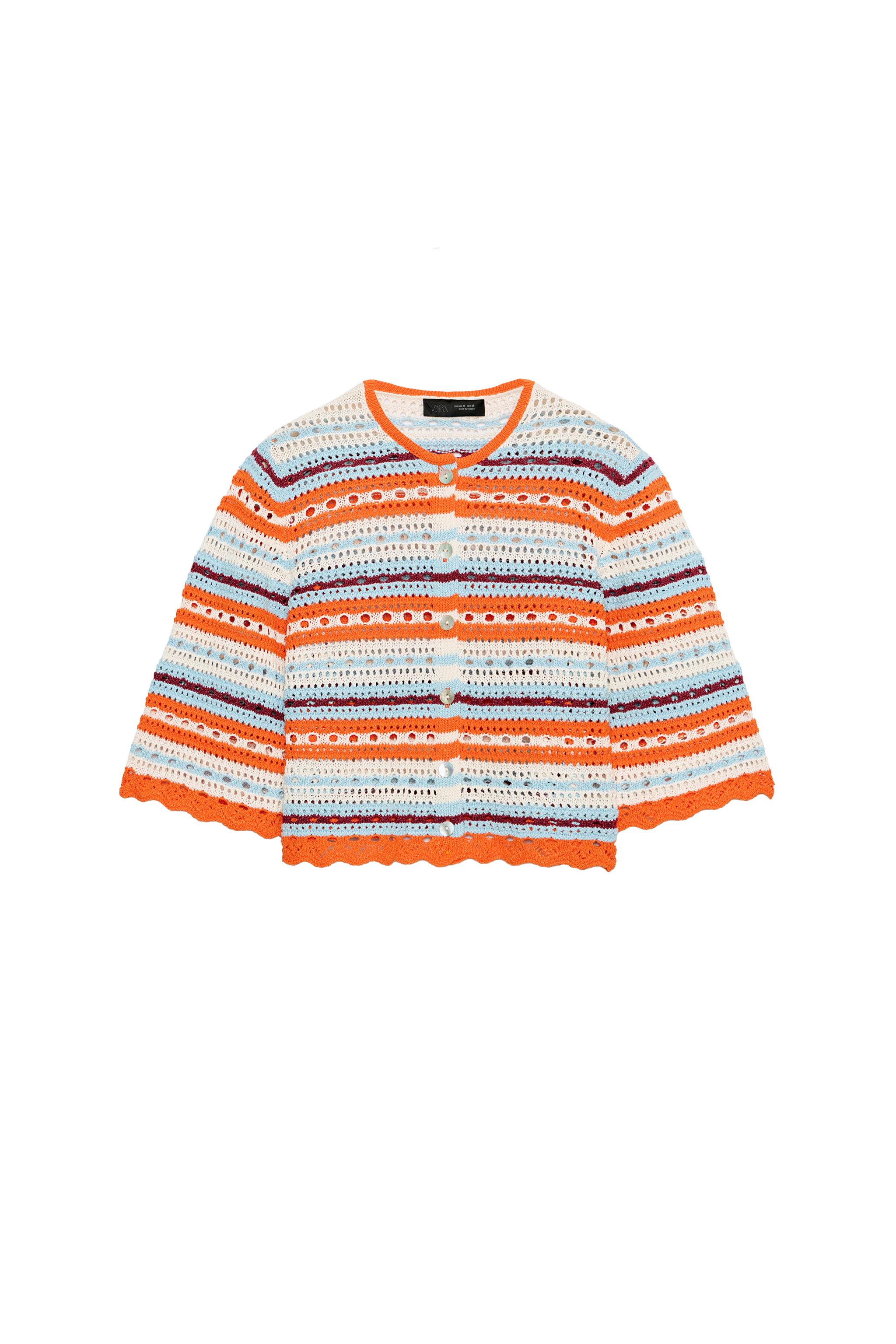 me☺︎ STRIPED POINTELLE KNIT CARDIGAN - Multicoloured | ZARA Spain