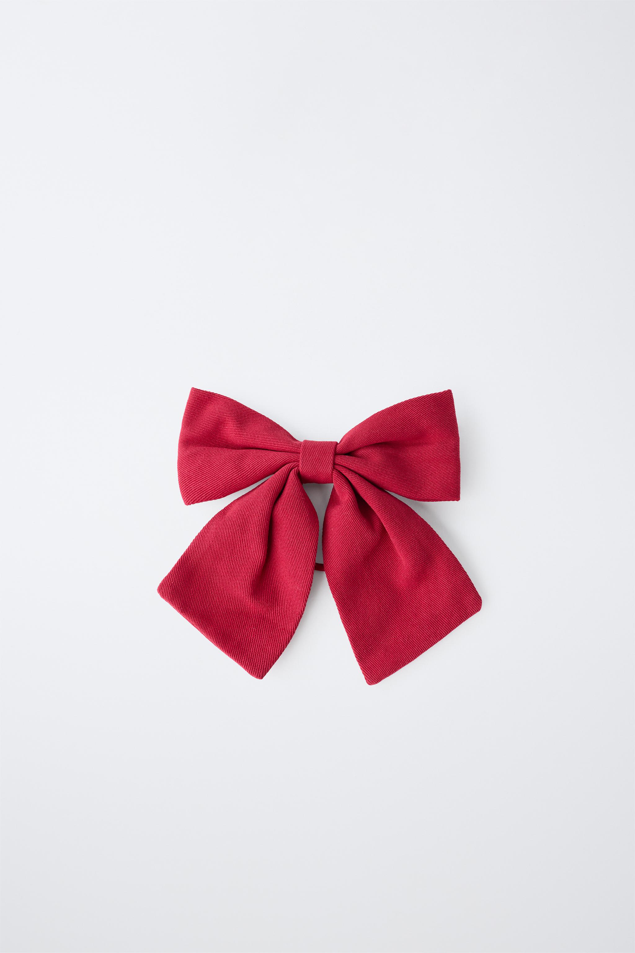 BOW HAIR TIE AND BARRETTE SET — Maroon