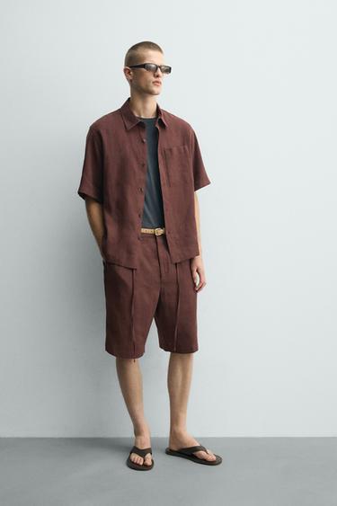 قميص فيت مريح مزيج كتان - عنابي الخاص بـ Zara - صورة 0