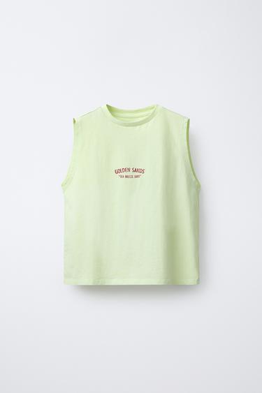 Zara TEXT SLEEVELESS T-SHIRT - Lime green - Image 0