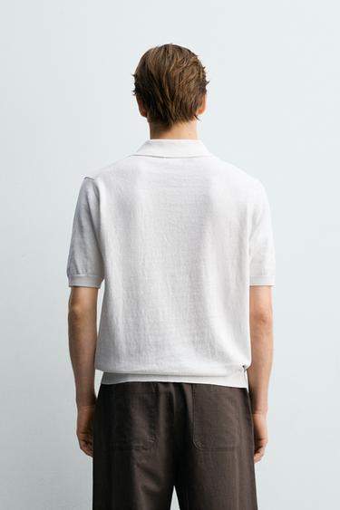POLO EN MAILLE REGULAR FIT EN COTON ET EN LIN - Blanc cassé de Zara - Image 2
