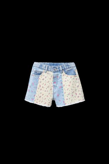 BERMUDA DENIM HIGH WAIST PATCHWORK FLORES - Azul claro de Zara - Imagen 0