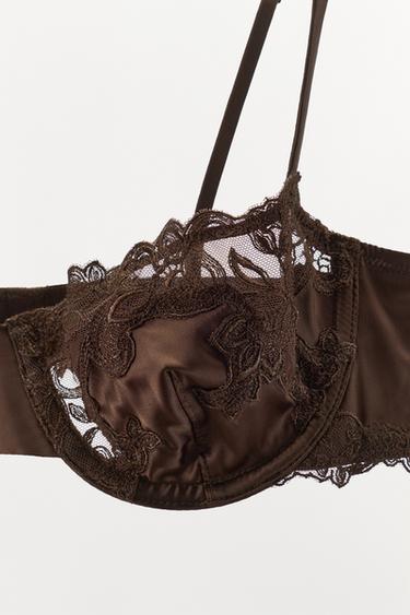 SOUTIEN-GORGE SATINÉ BRODERIES DENTELLE - Marron de Zara - Image 6