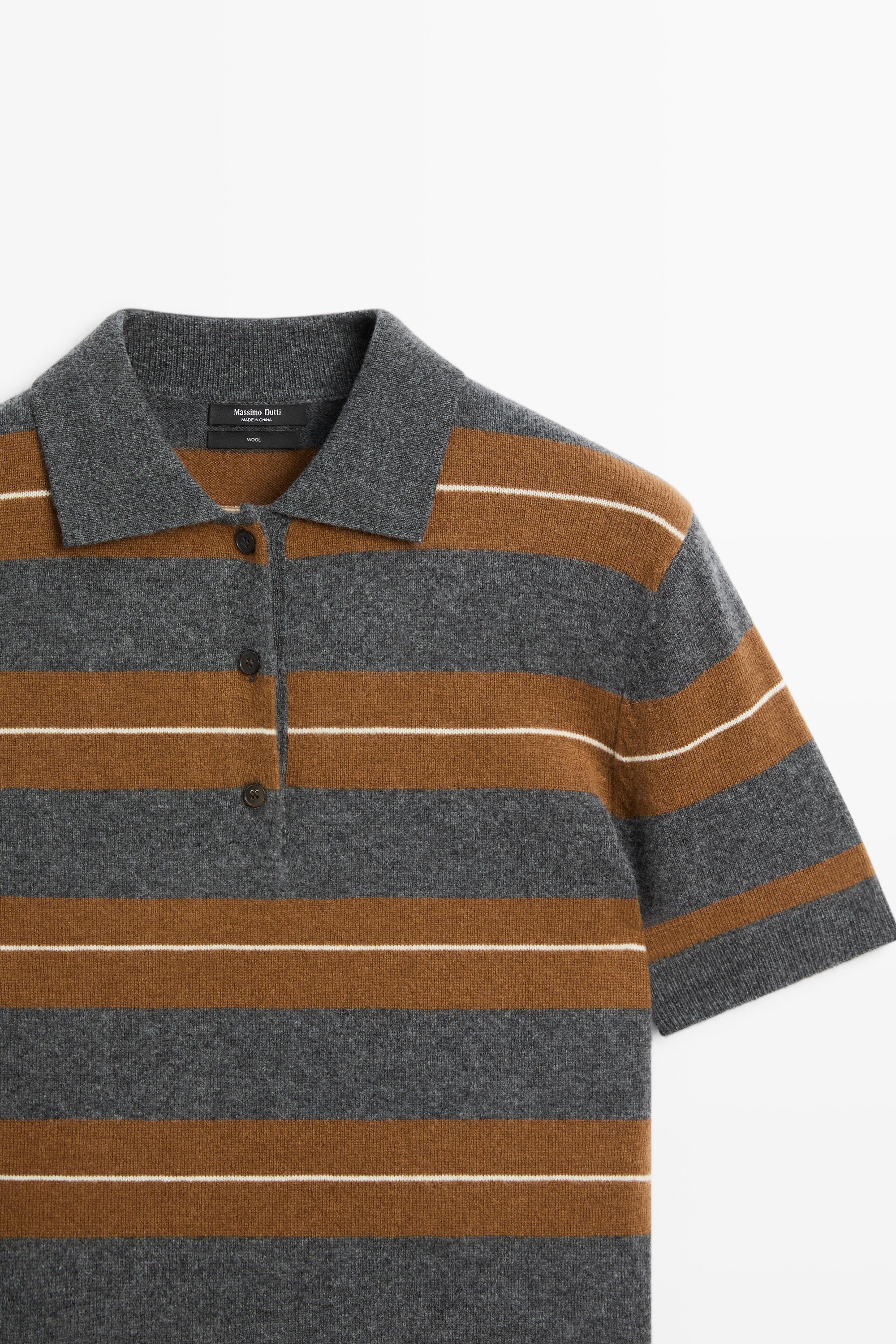 Polo en maille à manches courtes rayé laine