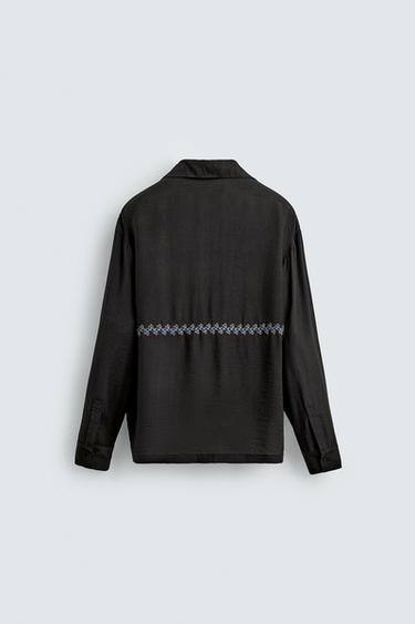 GEOMETRIC EMBROIDERY FLOWING SHIRT - Anthracite grey by Zara - Image 6