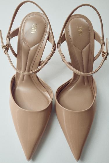 SAPATO DE TACÃO TIPO MULES COM EFEITO DE VERNIZ - Bege da Zara