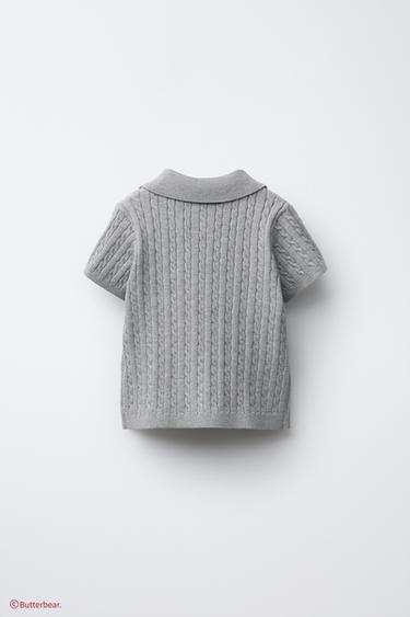 BUTTERBEAR © CABLE-KNIT POLO SHIRT - Grey marl by Zara - Image 1