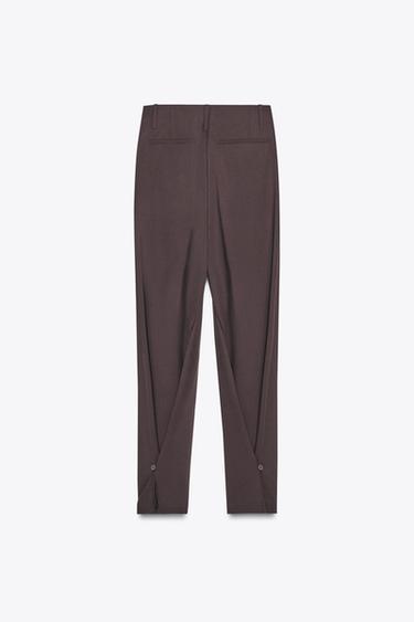 PLEATED TROUSERS WITH BUTTON HEM - Dark burgundy by Zara - Image 9