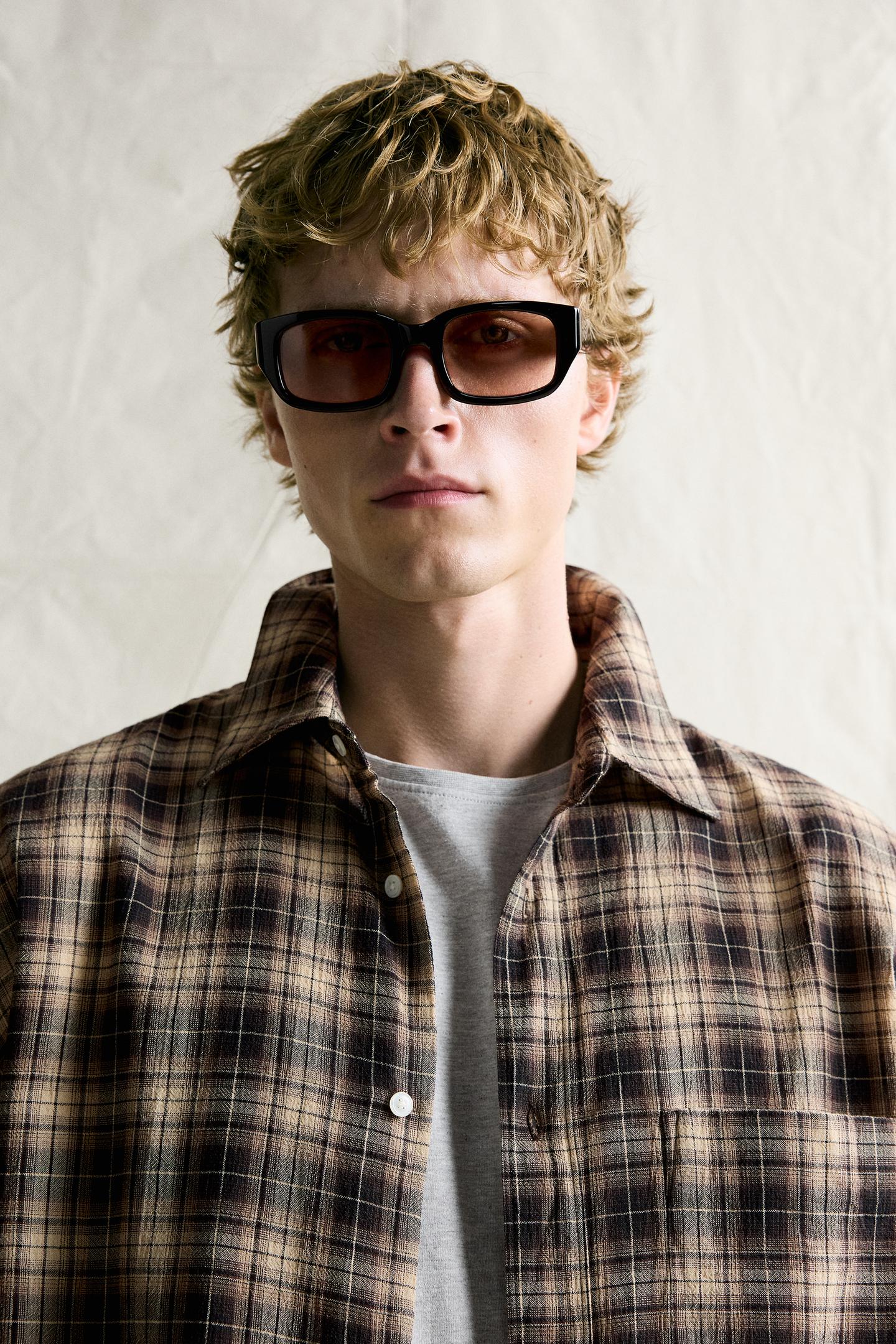 Мужская рубашка Zara Relaxed Fit Plaid, цвет: Коричневый — фото 5