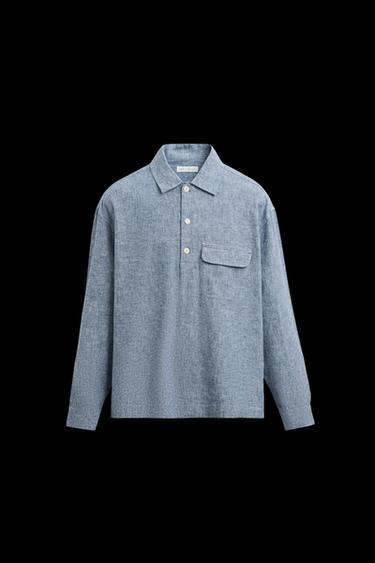 Zara LINEN - COTTON POLO SHIRT - Blue - Image 0