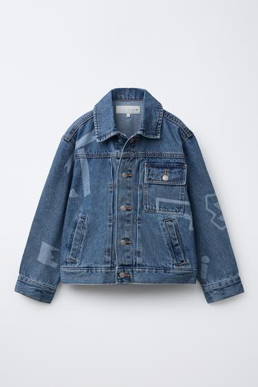 Zara PRINTED DENIM JACKET - Blue - Image 0