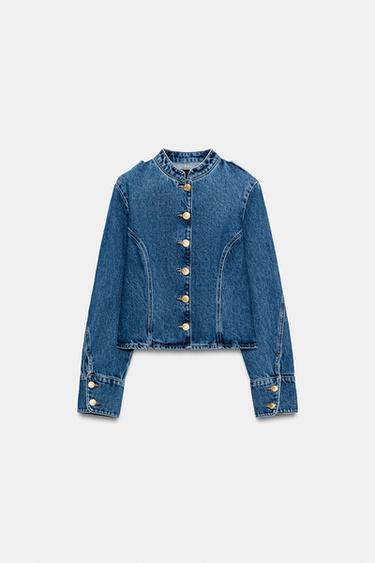 Z1975 DENIM JACKET WITH GOLD BUTTONS - Mid-blue by Zara - Image 4