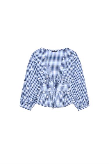 EMBROIDERED GINGHAM TOP