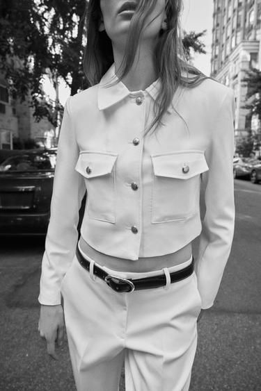 Zara BUTTONED CROPPED BLAZER - Ecru