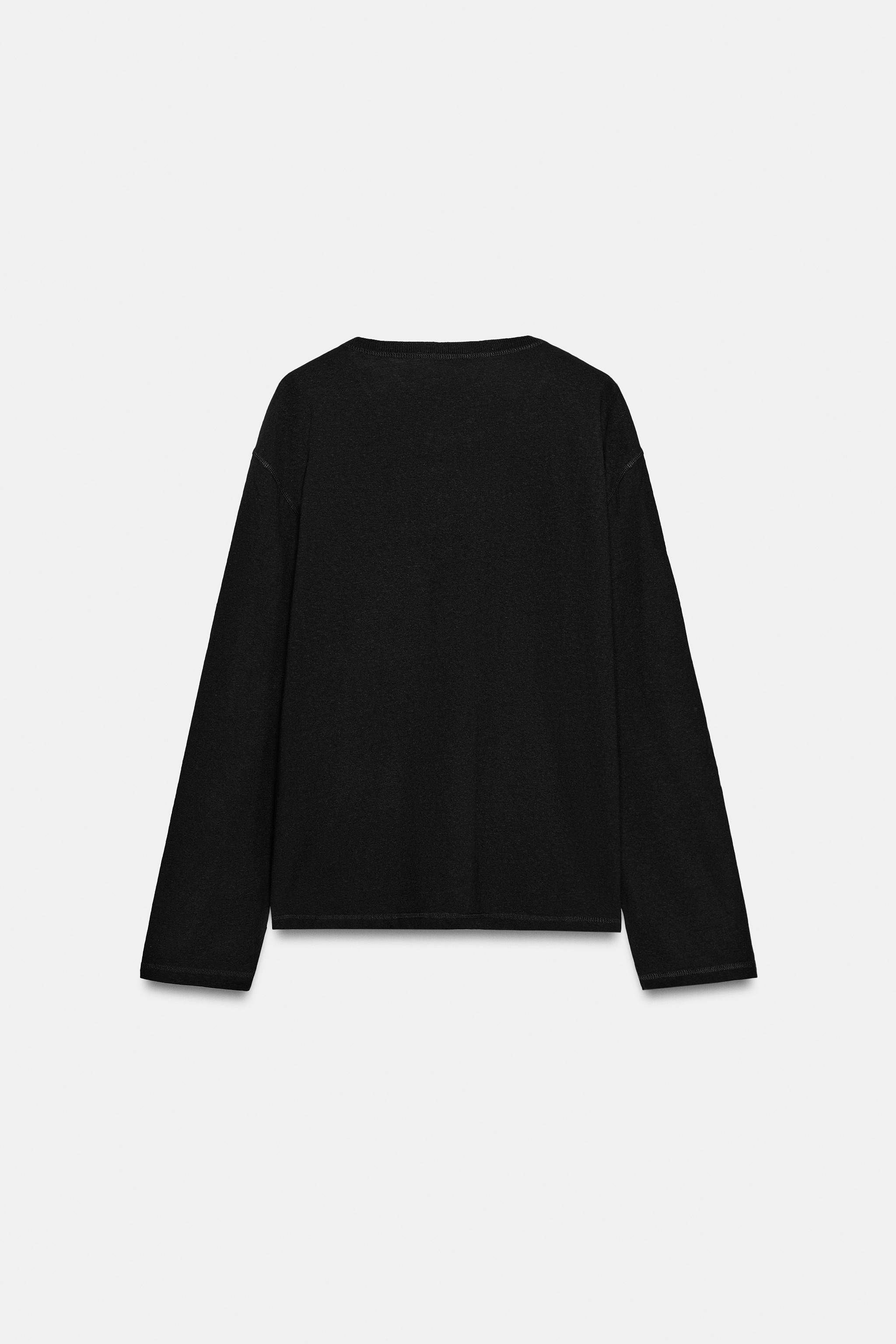 Женские футболки Zara LINEN BLEND HENLEY T-SHIRT — фото 5