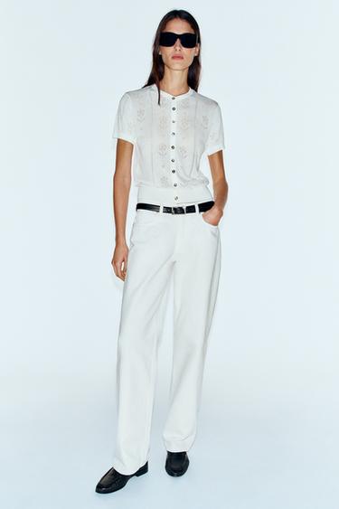 FLORAL SHORT-SLEEVE CARDIGAN — White 1