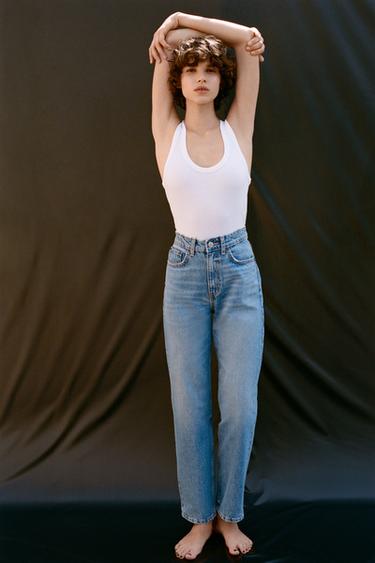 Zara HIGH-WAISTED TRF MOM FIT JEANS - Blue