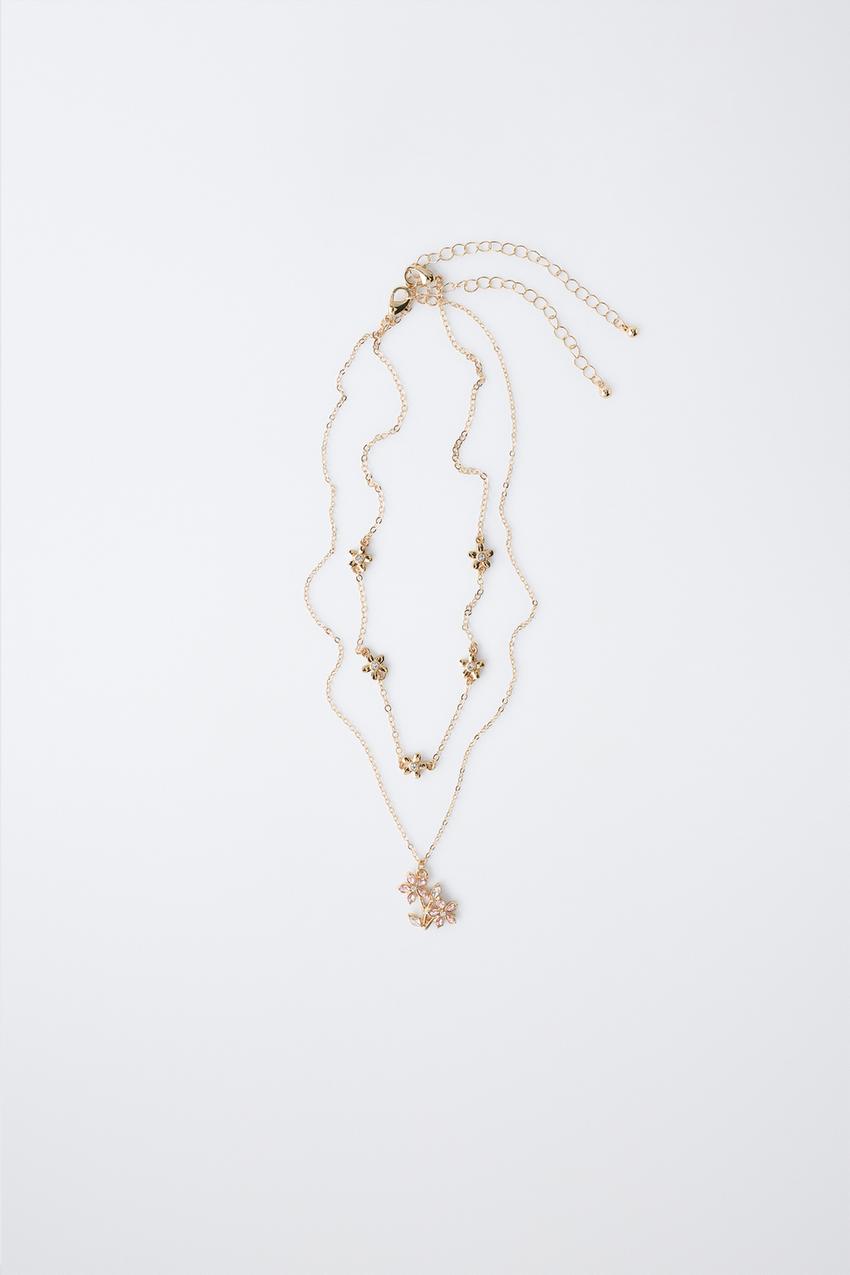 PACK OF TWO FLOWER NECKLACES - Golden | ZARA United States