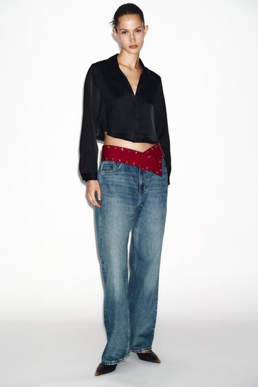 CAMISA SATINADA CORTA - Negro de Zara