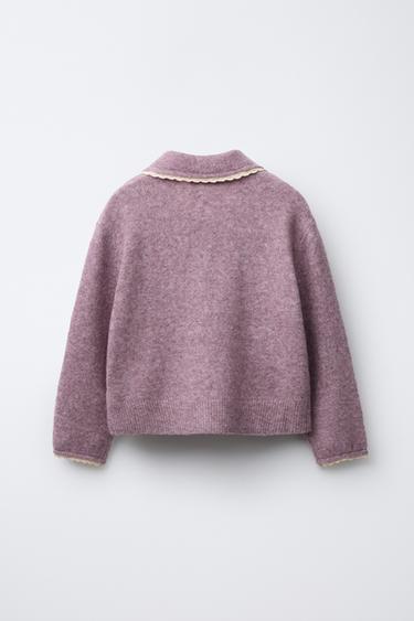 GILET EN MAILLE LISERÉS DENTELLE - Mauve de Zara - Image 1