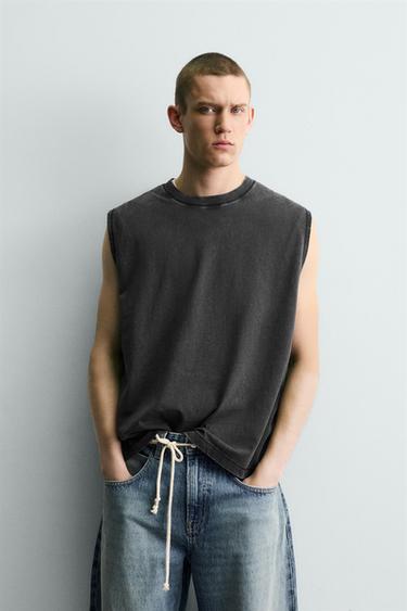 Zara WASHED TANK TOP - Dark anthracite