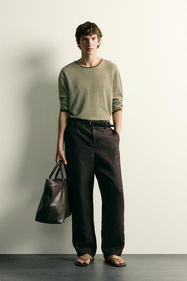 Zara LIGHTWEIGHT STRIPED JACQUARD JUMPER - Brown / Green