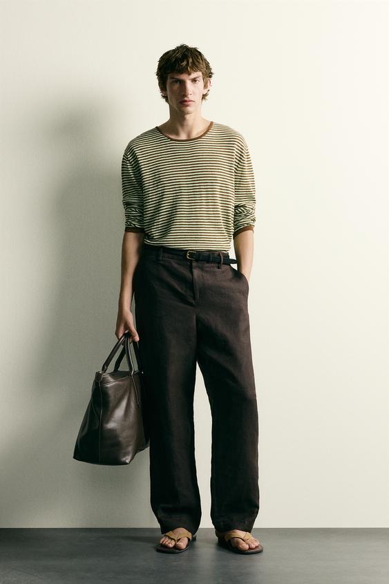 JERSEY LIGERO JACQUARD RAYAS - Marrón / Verde de Zara - Imagen 0