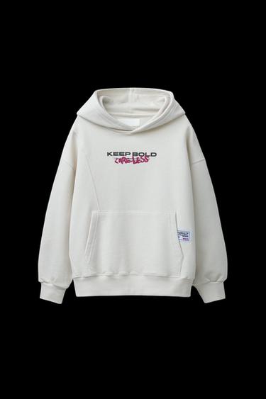 KAPUZENSWEATSHIRT MIT SCHRIFTZUG - Steingrau von Zara
