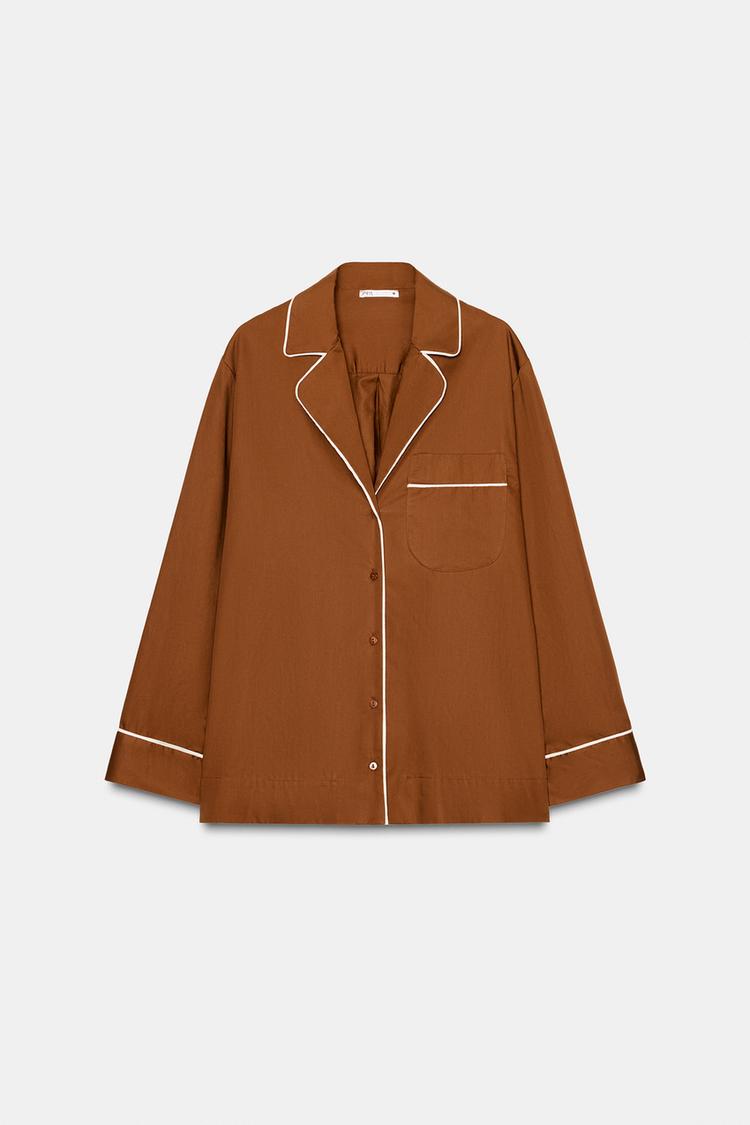 POPELINE PYJAMASHIRT MET CONTRAST