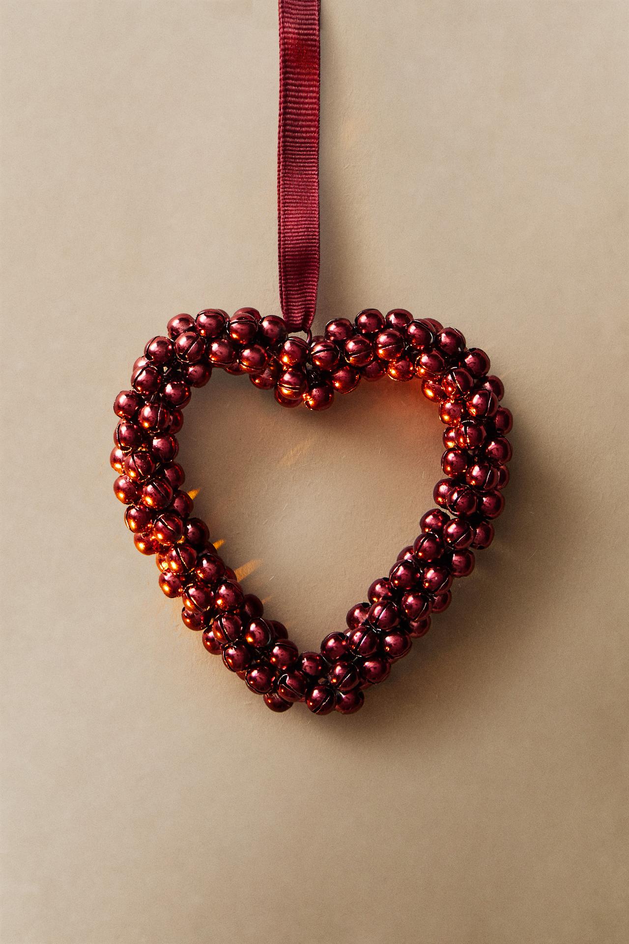 HEART SLEIGH BELLS CHRISTMAS TREE DECORATION — Red