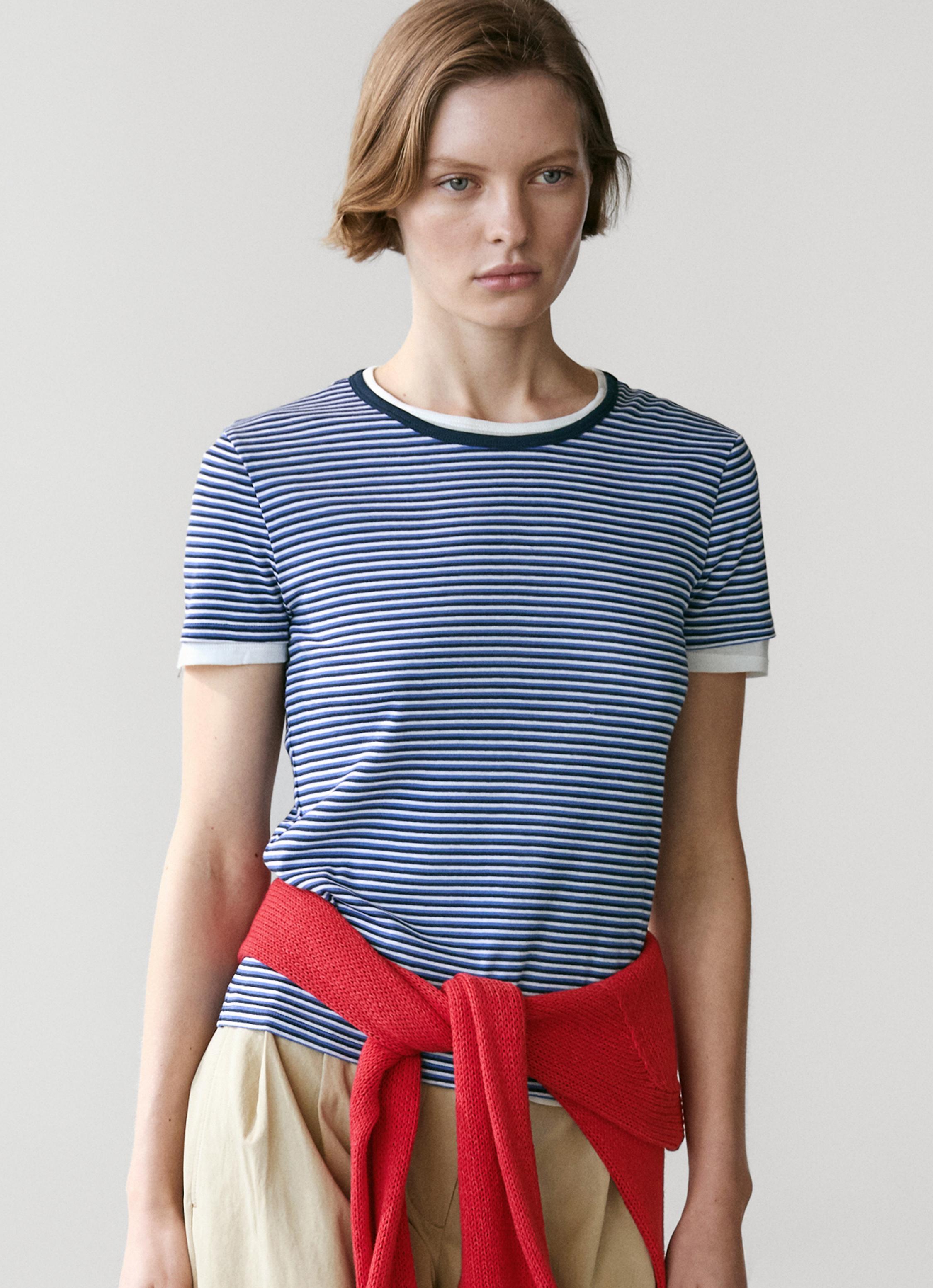 Striped double-layer T-shirt with short sleeves