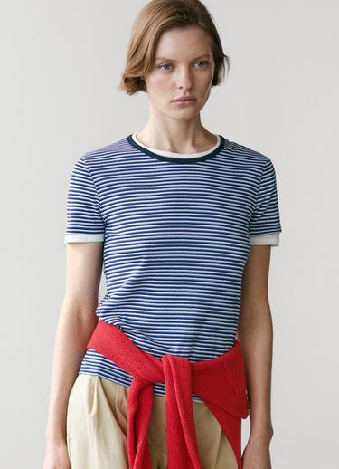 Zara Striped double-layer T-shirt with short sleeves - Blue