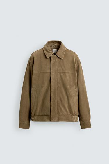 Zara LIMITED EDITION SUEDE LEATHER JACKET - Olive green