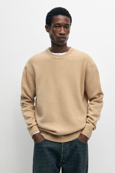 100% wool knit sweater with round neck — Mid-camel 2