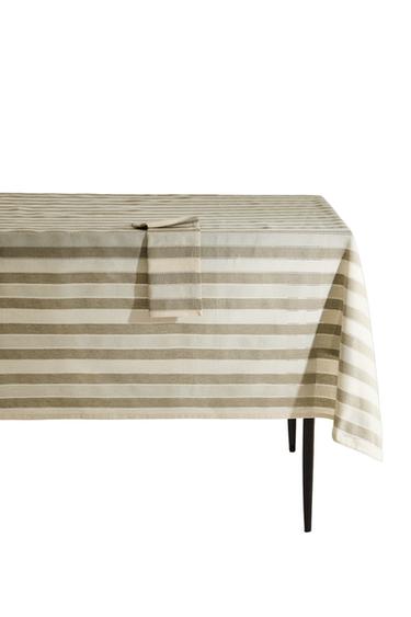 STRIPED TABLECLOTH WITH LACE TRIM - GREENISH by Zara