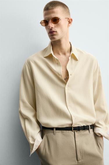 FLOWING VISCOSE SHIRT - Beige marl by Zara - Image 4