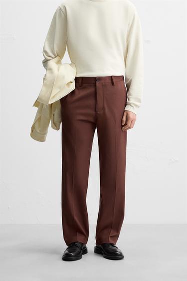 TEXTURED TWILL TROUSERS - Brick by Zara - Image 1