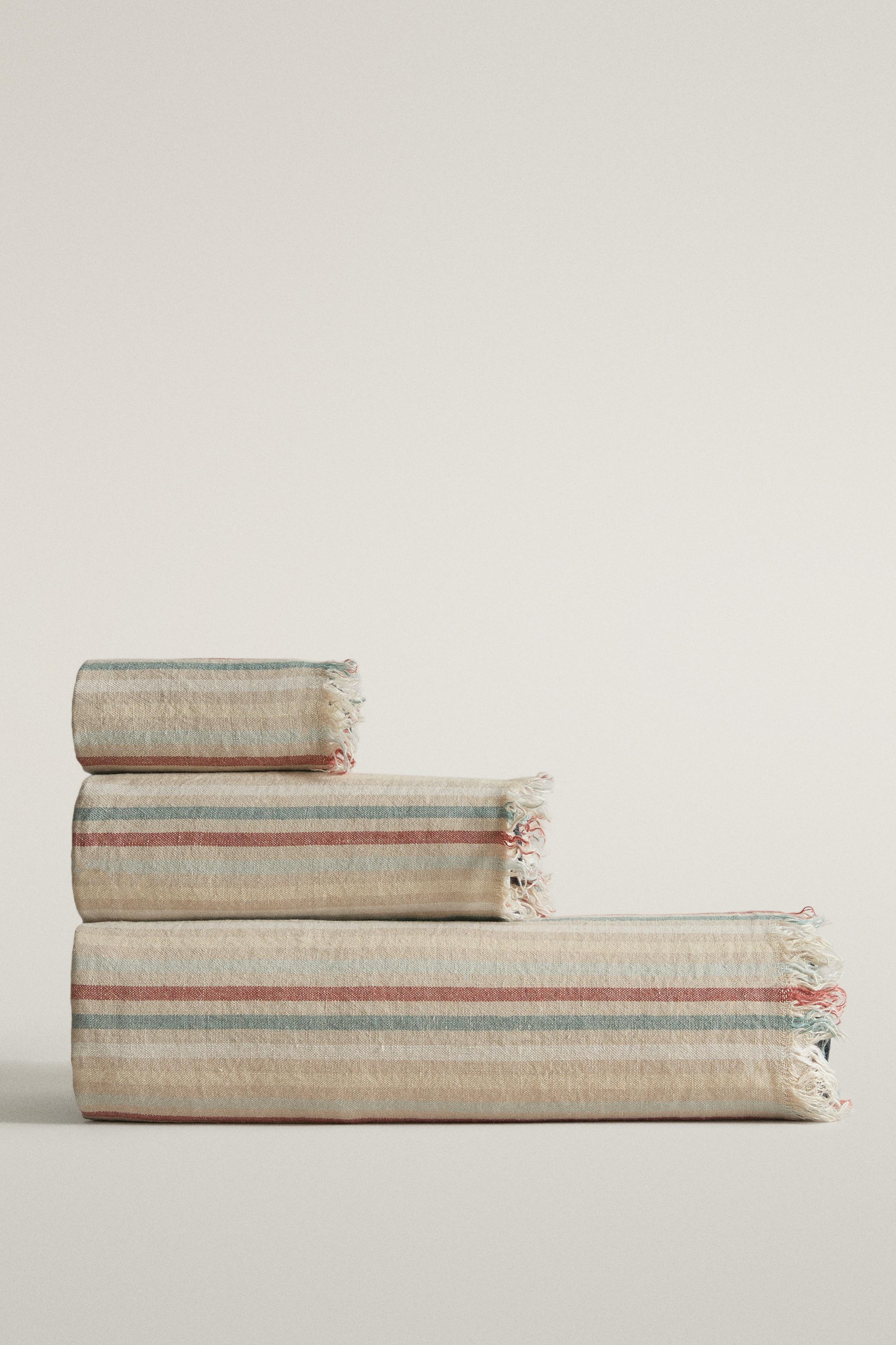SERVIETTE DE BAIN EN LIN RAYURES