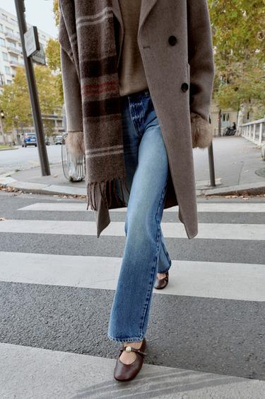 LEATHER BALLERINAS WITH ANKLE STRAP - Burgundy Red by Zara