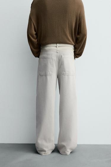 JEAN COUPE DÉCONTRACTÉE CEINTURE - Vert gris de Zara - Image 2