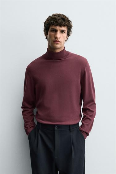 BASIC HIGH NECK SWEATER - Maroon by Zara
