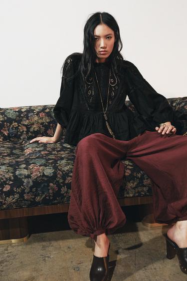 ZW COLLECTION ROMANTIC EMBROIDERED BLOUSE - Black by Zara