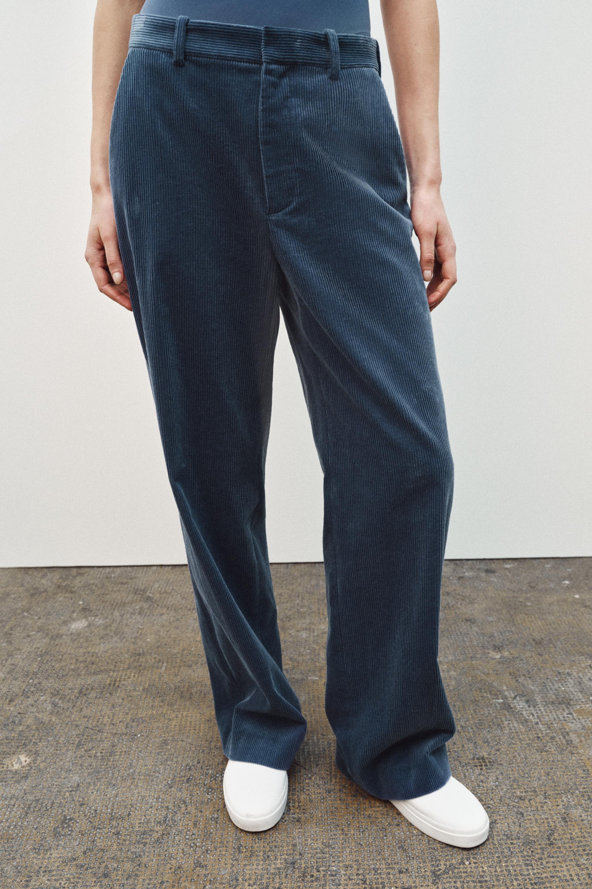 STRAIGHT LEG CORDUROY PANTS ZW COLLECTION - Blue | ZARA