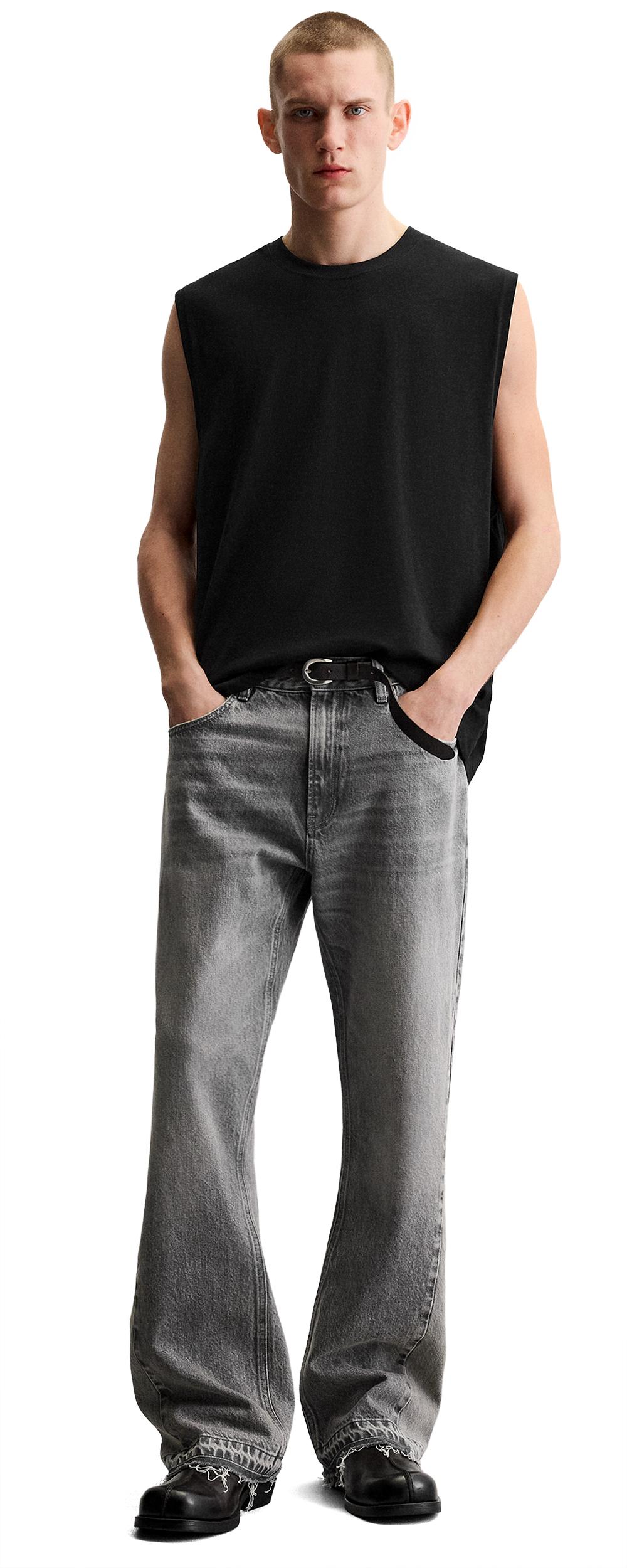 yu様 デニム 38グレー ZARA グレー ワイドレッグ デニムパンツ 38 - メルカリ