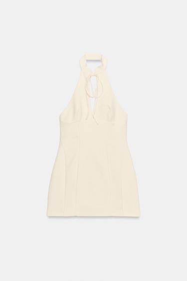 VOLUMINOUS HALTER MINI DRESS - Oyster-white by Zara
