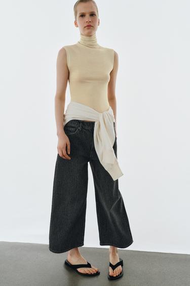 JEANS ZW COLLECTION CULOTTE TIRO MEDIO RAYAS - أسود by Zara