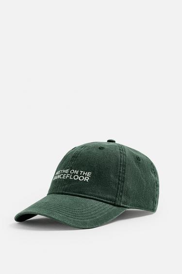 WASHED EMBROIDERY CAP - Green by Zara