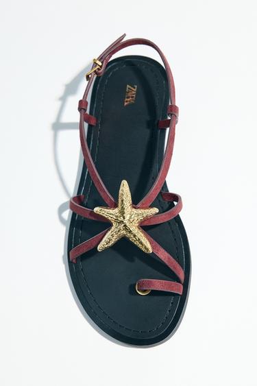 Zara STRAPPY SANDALS WITH METALLIC DETAIL - Burgundy Red