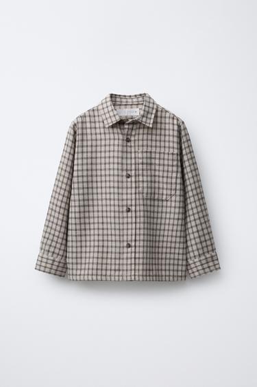 Zara PLAID FLANNEL SHIRT WITH POCKET - Ecru - Image 0
