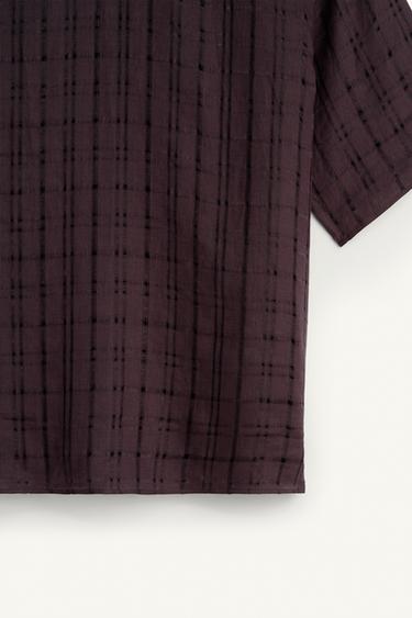 TEXTURED 100% LINEN SHIRT WITH SCARF - Dark aubergine by Zara - Image 8